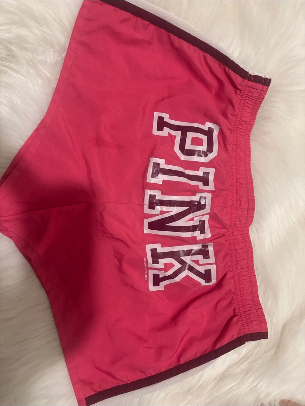 PINK Victoria's Secret Hot Pink Athletic Shorts with Burgundy Trim
